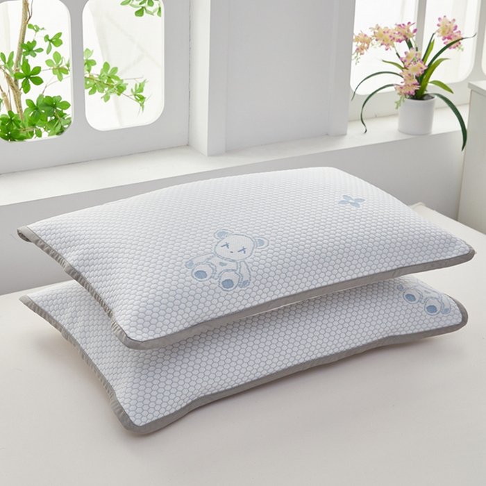 91家纺网 家纺一手货源 找家纺 翎盈家纺 2025新款夏季卡通凉感冰豆豆枕巾可水洗枕头巾单枕巾 小熊蓝52x76cm/对