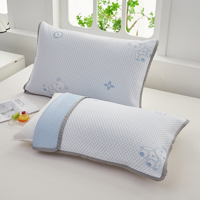 翎盈家纺 2025新款夏季卡通凉感冰豆豆枕巾可水洗枕头巾单枕巾 小熊蓝52x76cm/对