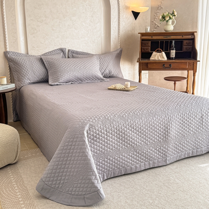 91家纺网 家纺一手货源 找家纺 若未家居 LOVEWE HOUSE 2025新款莫代尔竹节床盖夏被四件套 灰色