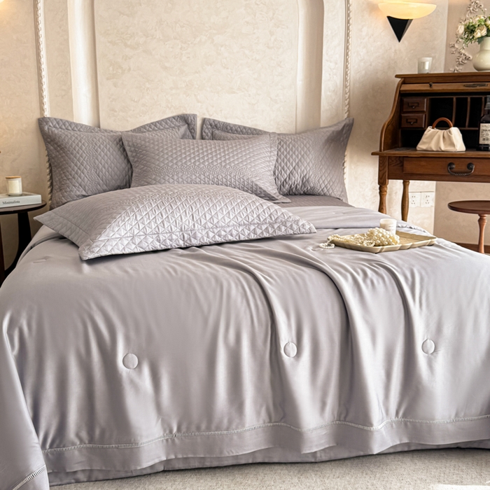 91家纺网 家纺一手货源 找家纺 若未家居 LOVEWE HOUSE 2025新款莫代尔竹节床盖夏被四件套 灰色