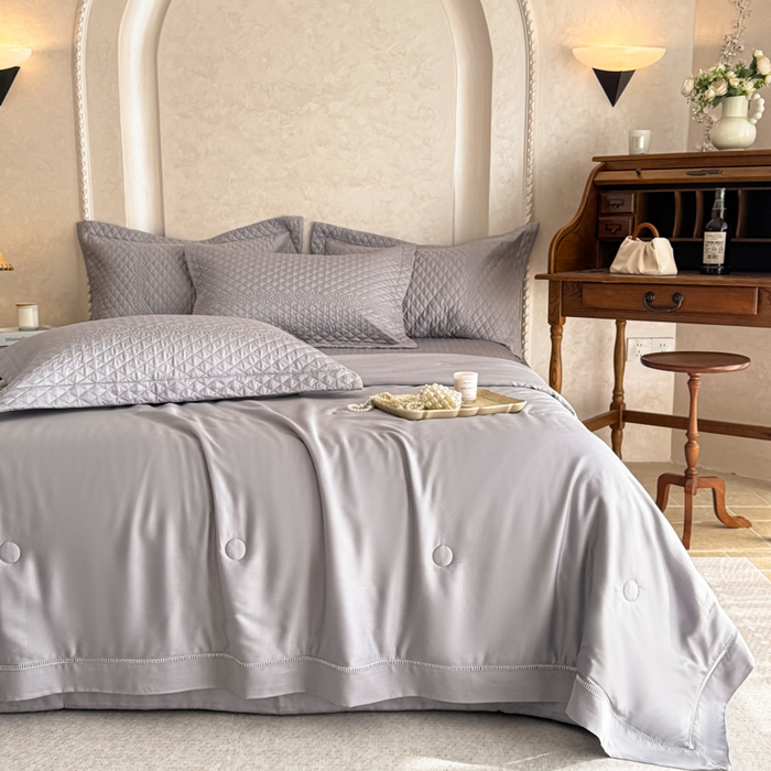 91家纺网 家纺一手货源 找家纺 若未家居 LOVEWE HOUSE 2025新款莫代尔竹节床盖夏被四件套 灰色