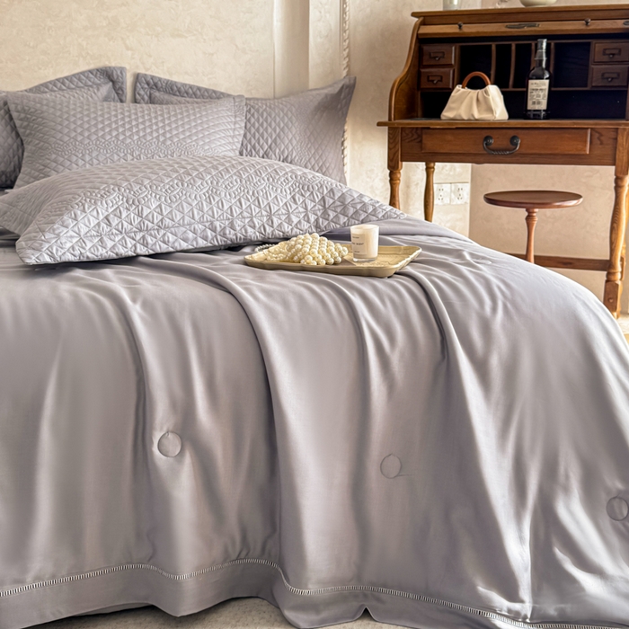 91家纺网 家纺一手货源 找家纺 若未家居 LOVEWE HOUSE 2025新款莫代尔竹节床盖夏被四件套 灰色