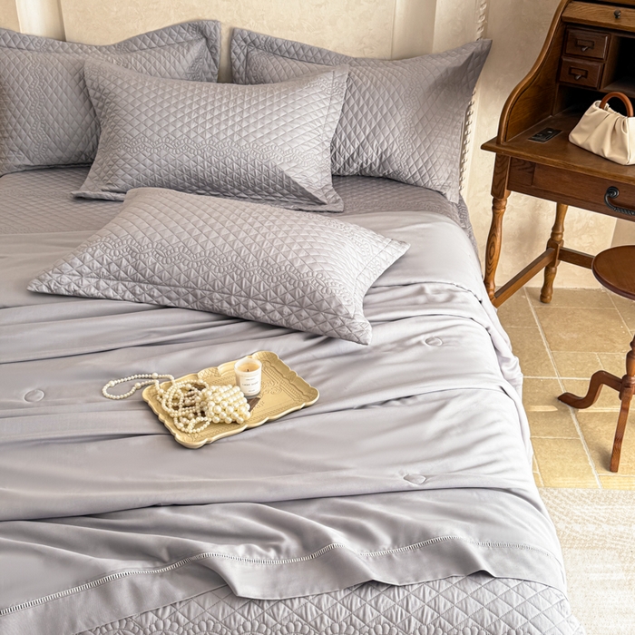 91家纺网 家纺一手货源 找家纺 若未家居 LOVEWE HOUSE 2025新款莫代尔竹节床盖夏被四件套 灰色