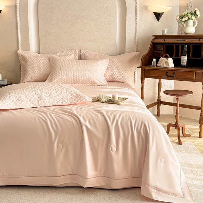 91家纺网 家纺一手货源 找家纺 若未家居 LOVEWE HOUSE 2025新款莫代尔竹节床盖夏被四件套 玉色