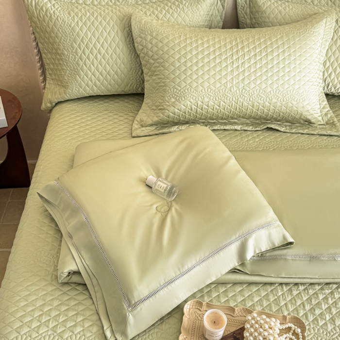 91家纺网 家纺一手货源 找家纺 若未家居 LOVEWE HOUSE 2025新款莫代尔竹节床盖夏被四件套 绿色