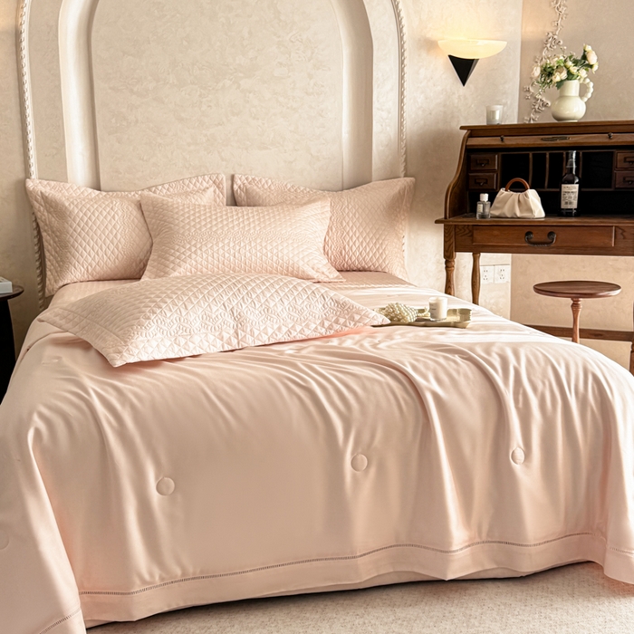 91家纺网 家纺一手货源 找家纺 若未家居 LOVEWE HOUSE 2025新款莫代尔竹节床盖夏被四件套 玉色