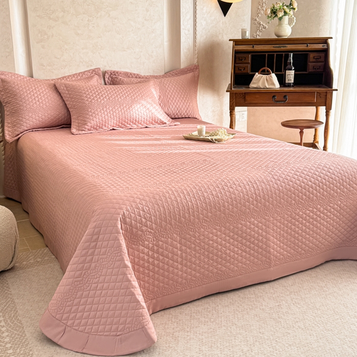 91家纺网 家纺一手货源 找家纺 若未家居 LOVEWE HOUSE 2025新款莫代尔竹节床盖夏被四件套 粉色