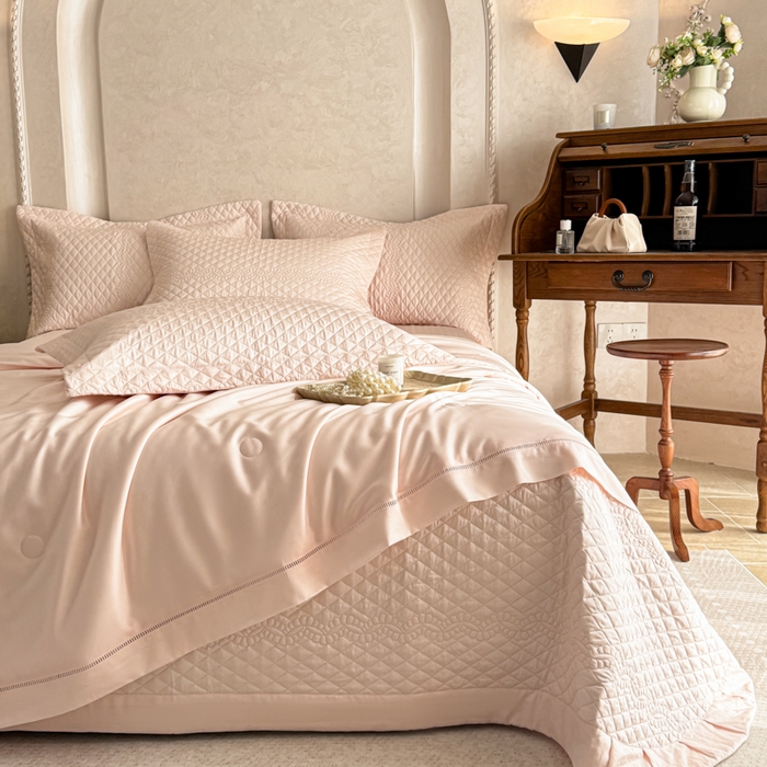 91家纺网 家纺一手货源 找家纺 若未家居 LOVEWE HOUSE 2025新款莫代尔竹节床盖夏被四件套 玉色