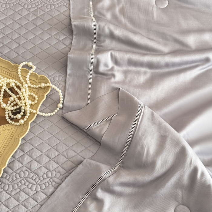 91家纺网 家纺一手货源 找家纺 若未家居 LOVEWE HOUSE 2025新款莫代尔竹节床盖夏被四件套 灰色