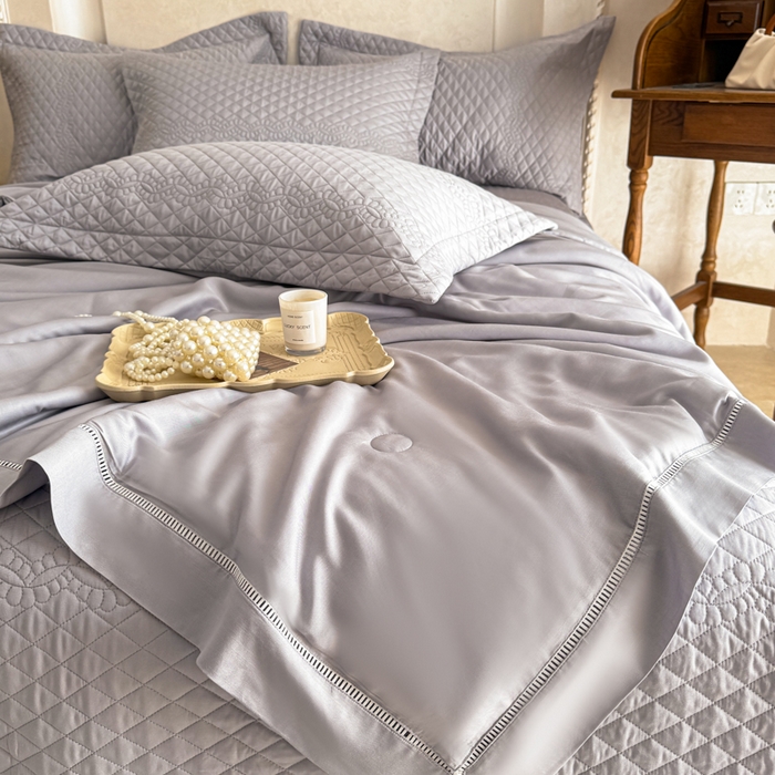 91家纺网 家纺一手货源 找家纺 若未家居 LOVEWE HOUSE 2025新款莫代尔竹节床盖夏被四件套 灰色