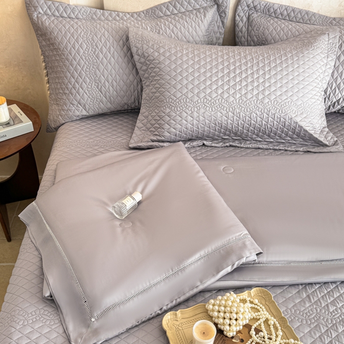 91家纺网 家纺一手货源 找家纺 若未家居 LOVEWE HOUSE 2025新款莫代尔竹节床盖夏被四件套 灰色