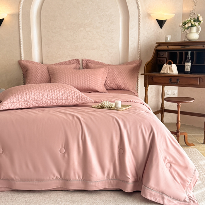 91家纺网 家纺一手货源 找家纺 若未家居 LOVEWE HOUSE 2025新款莫代尔竹节床盖夏被四件套 粉色