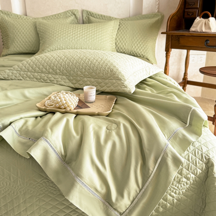 91家纺网 家纺一手货源 找家纺 若未家居 LOVEWE HOUSE 2025新款莫代尔竹节床盖夏被四件套 绿色