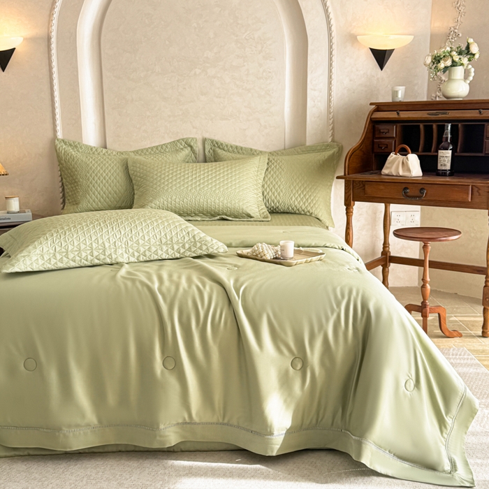 91家纺网 家纺一手货源 找家纺 若未家居 LOVEWE HOUSE 2025新款莫代尔竹节床盖夏被四件套 绿色