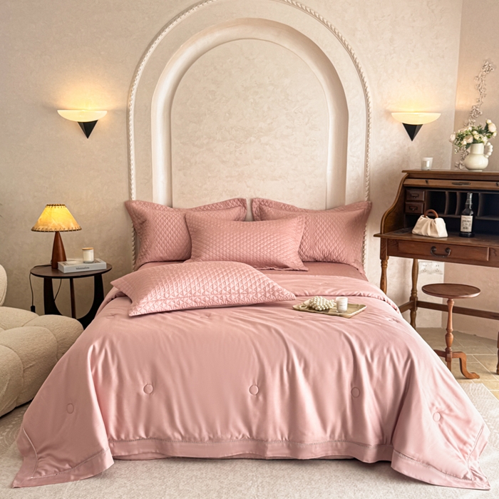 若未家居 LOVEWE HOUSE 2025新款莫代尔竹节床盖夏被四件套 粉色