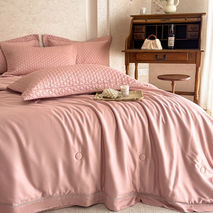 91家纺网 家纺一手货源 找家纺 若未家居 LOVEWE HOUSE 2025新款莫代尔竹节床盖夏被四件套 粉色