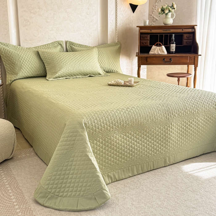 91家纺网 家纺一手货源 找家纺 若未家居 LOVEWE HOUSE 2025新款莫代尔竹节床盖夏被四件套 绿色