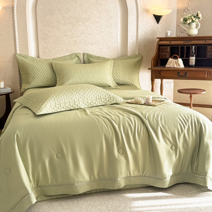 91家纺网 家纺一手货源 找家纺 若未家居 LOVEWE HOUSE 2025新款莫代尔竹节床盖夏被四件套 绿色