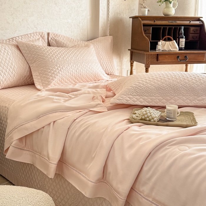 91家纺网 家纺一手货源 找家纺 若未家居 LOVEWE HOUSE 2025新款莫代尔竹节床盖夏被四件套 玉色