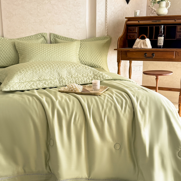 91家纺网 家纺一手货源 找家纺 若未家居 LOVEWE HOUSE 2025新款莫代尔竹节床盖夏被四件套 绿色