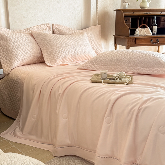 91家纺网 家纺一手货源 找家纺 若未家居 LOVEWE HOUSE 2025新款莫代尔竹节床盖夏被四件套 玉色