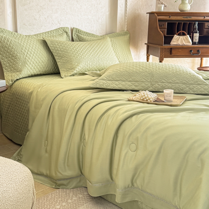 91家纺网 家纺一手货源 找家纺 若未家居 LOVEWE HOUSE 2025新款莫代尔竹节床盖夏被四件套 绿色