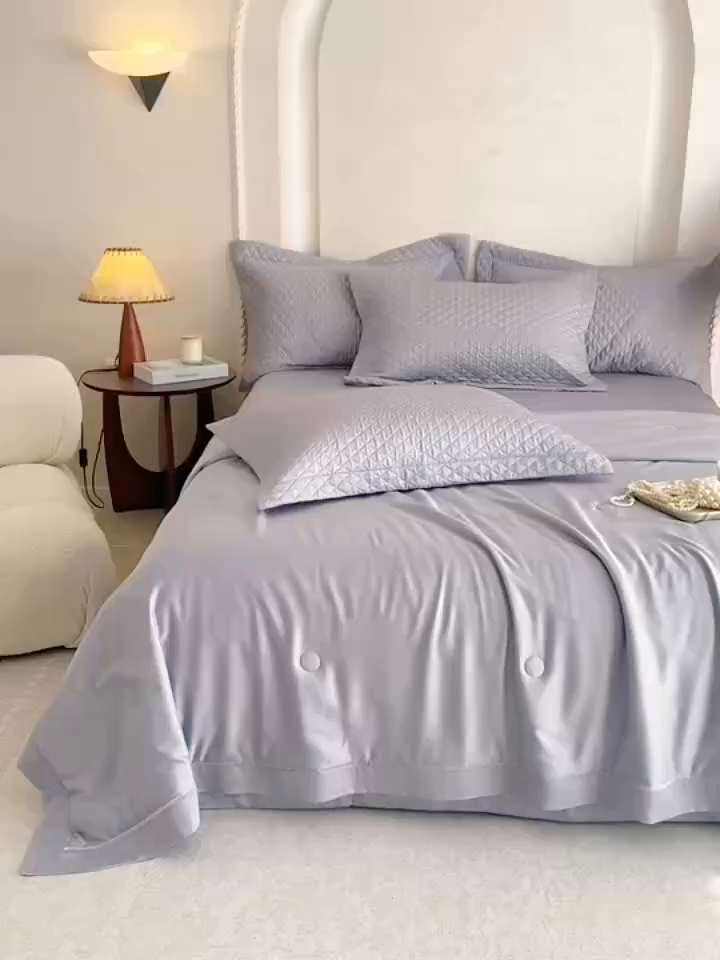 91家纺网 家纺一手货源 找家纺 若未家居 LOVEWE HOUSE 2025新款莫代尔竹节床盖夏被四件套 灰色