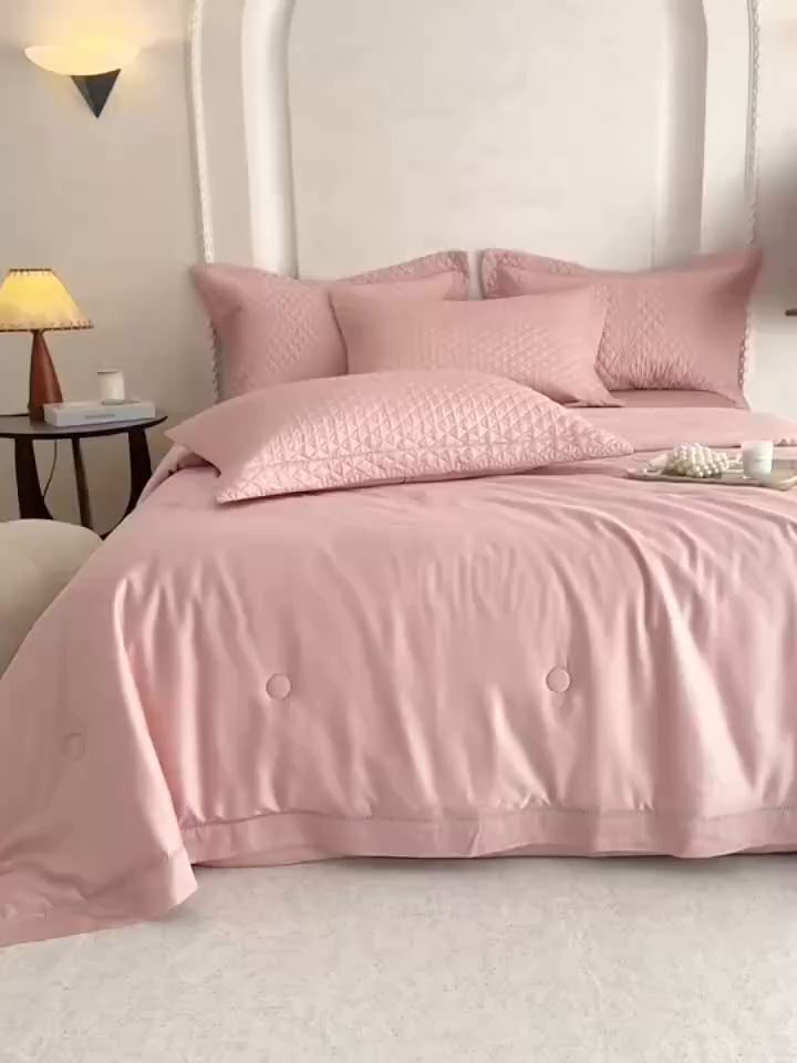 91家纺网 家纺一手货源 找家纺 若未家居 LOVEWE HOUSE 2025新款莫代尔竹节床盖夏被四件套 粉色