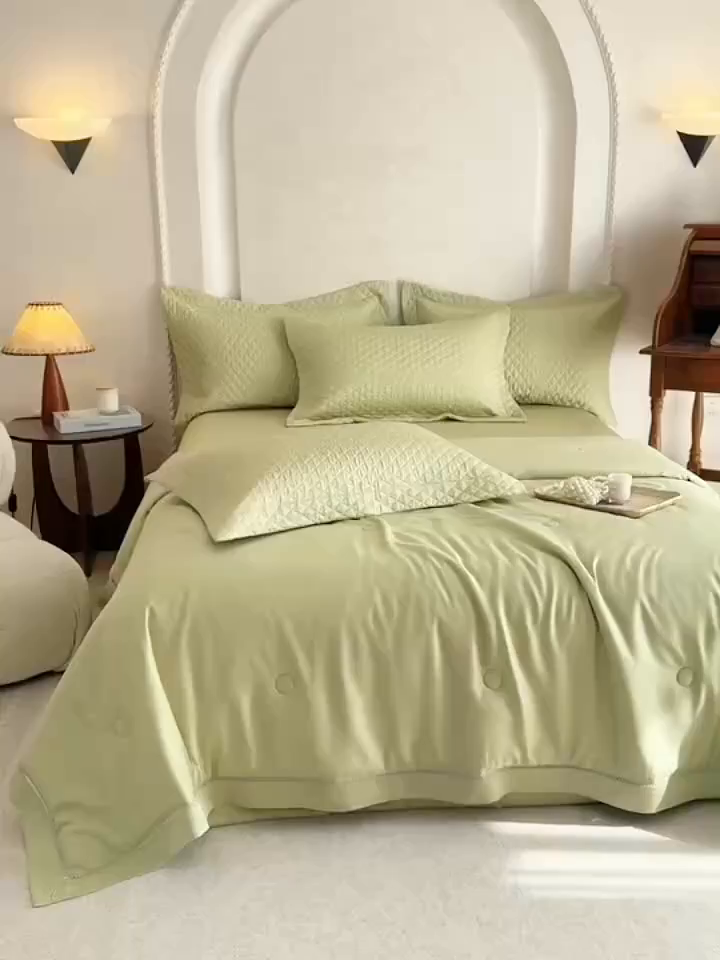 91家纺网 家纺一手货源 找家纺 若未家居 LOVEWE HOUSE 2025新款莫代尔竹节床盖夏被四件套 绿色