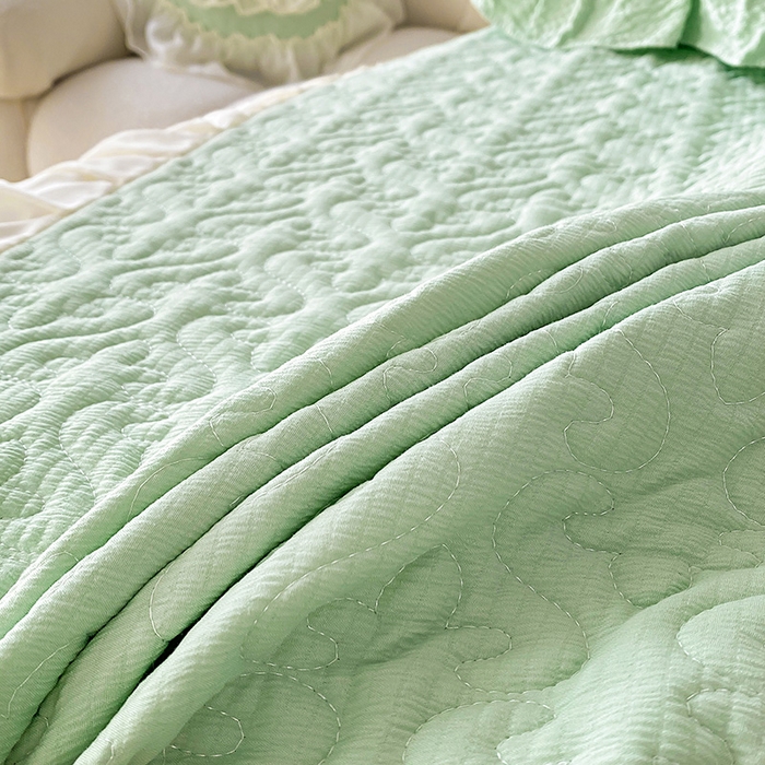 91家纺网 家纺一手货源 找家纺 花香四季家纺 2025新款法式夹棉绗缝床裙单件三件套蕾丝公主风-可可甜心 可可甜心-绿