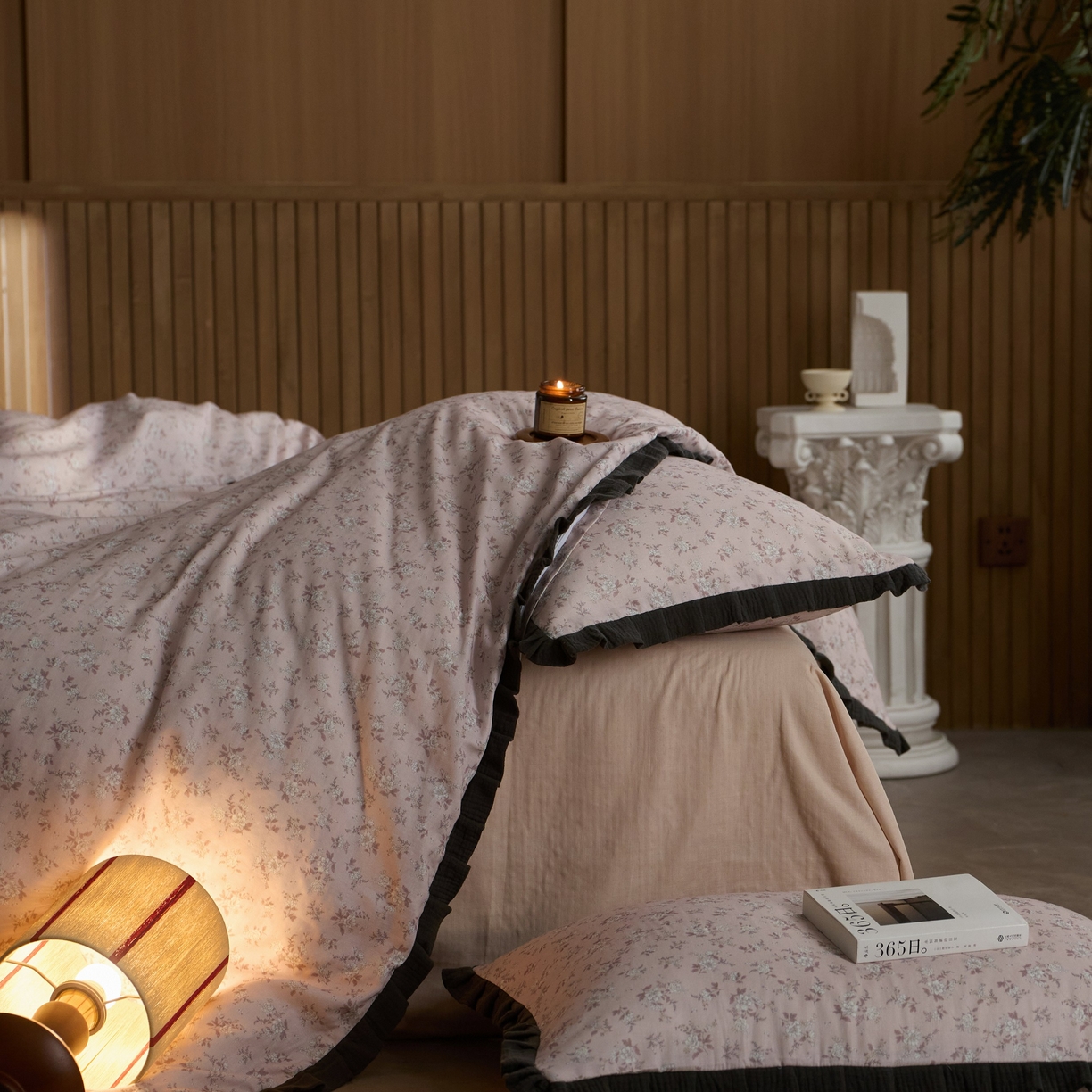 91家纺网 家纺一手货源 找家纺 蓝邻家纺 2025新款全棉纯棉双层纱绉绉花边四件套系列 米娅