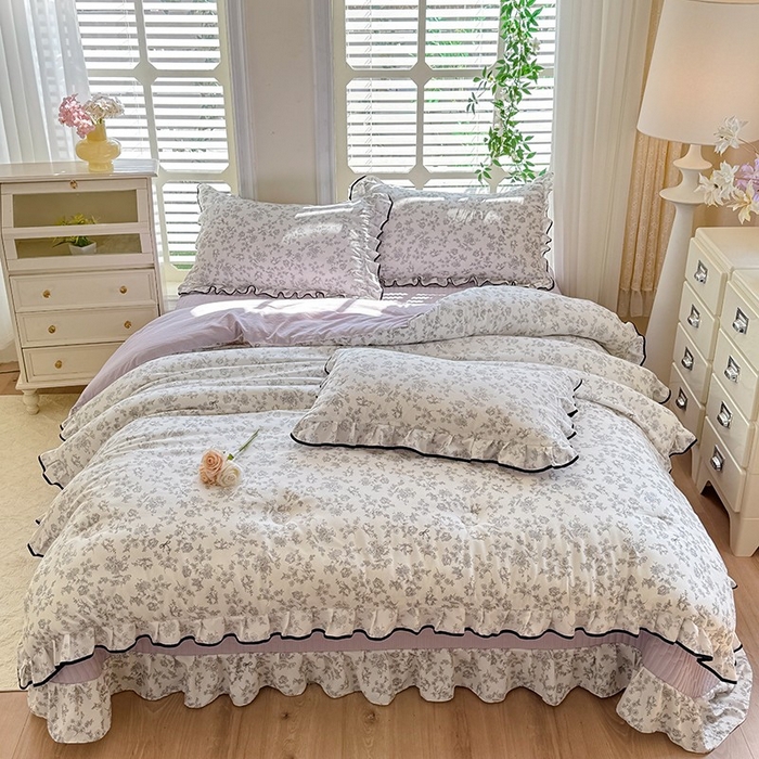 91家纺网 家纺一手货源 找家纺 韩约家纺 2025新款1皱皱纱花边夏被四件套 朝花夕拾