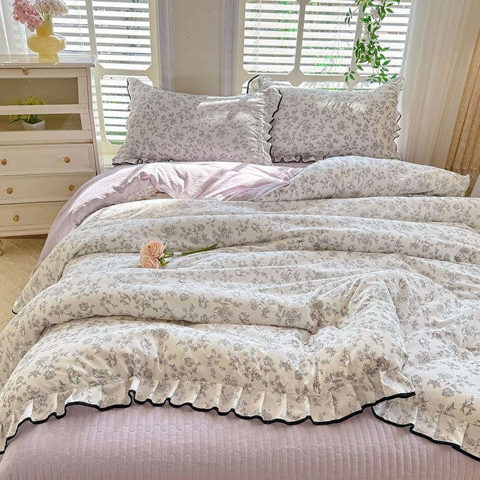 91家纺网 家纺一手货源 找家纺 韩约家纺 2025新款1皱皱纱花边夏被四件套 朝花夕拾