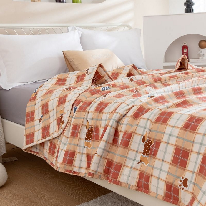 91家纺网 家纺一手货源 找家纺 云玲时尚 2025新款水洗棉夏被波浪款包边夏凉被空调被 狗狗乐园