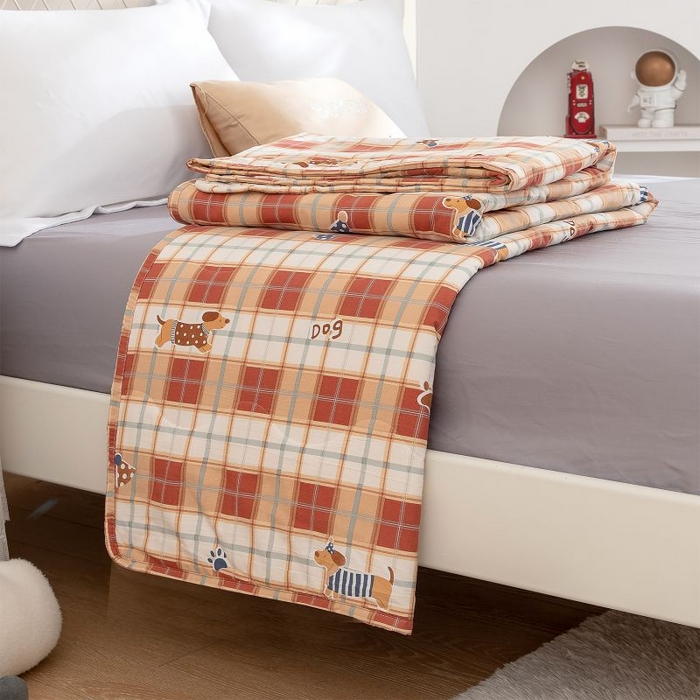 云玲时尚 2025新款水洗棉夏被波浪款包边夏凉被空调被 狗狗乐园