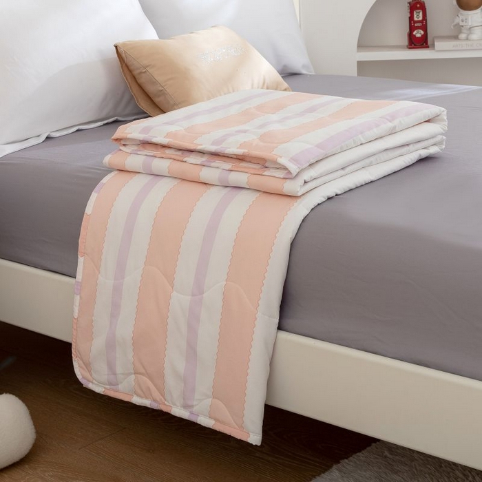 云玲时尚 2025新款水洗棉夏被波浪款包边夏凉被空调被 彩虹条纹