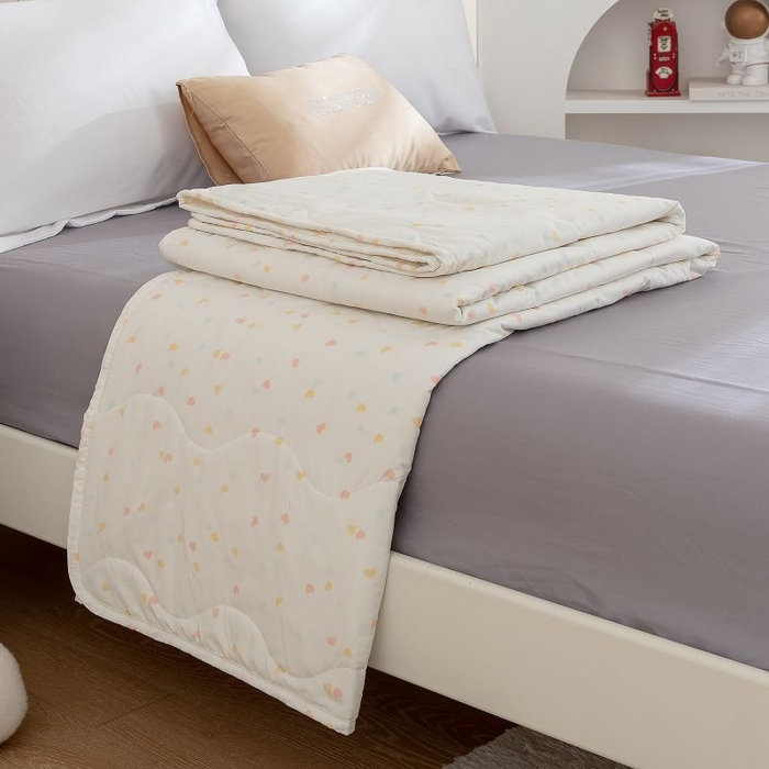 云玲时尚 2025新款水洗棉夏被波浪款包边夏凉被空调被 爱心米