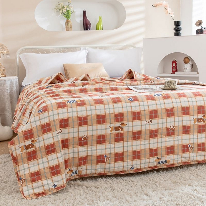 91家纺网 家纺一手货源 找家纺 云玲时尚 2025新款水洗棉夏被波浪款包边夏凉被空调被 狗狗乐园