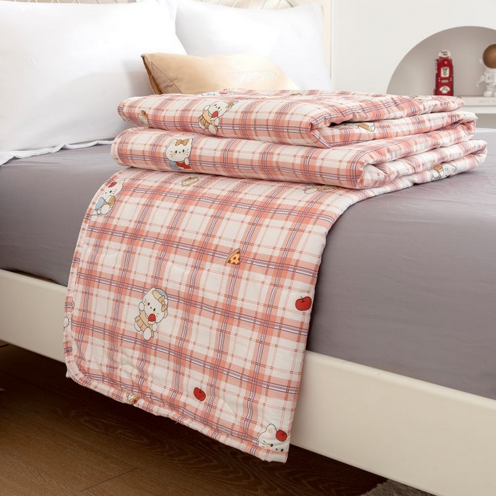 云玲时尚 2025新款水洗棉夏被波浪款包边夏凉被空调被 彩虹格纹猫