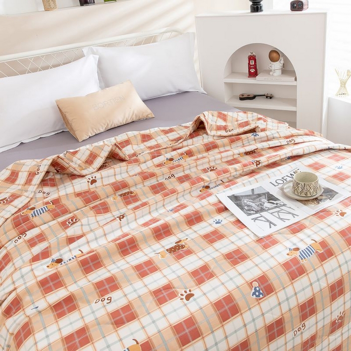 91家纺网 家纺一手货源 找家纺 云玲时尚 2025新款水洗棉夏被波浪款包边夏凉被空调被 狗狗乐园