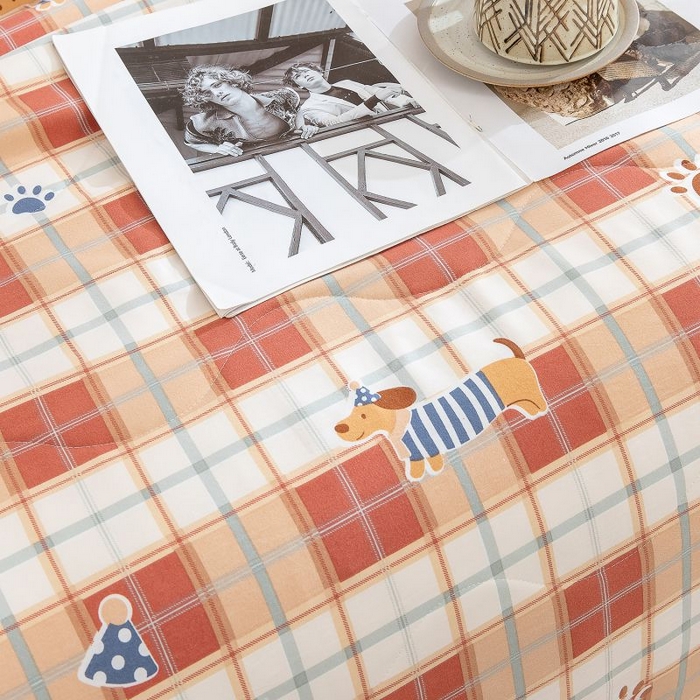 91家纺网 家纺一手货源 找家纺 云玲时尚 2025新款水洗棉夏被波浪款包边夏凉被空调被 狗狗乐园