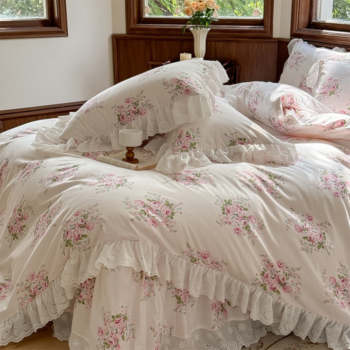 91家纺网 家纺一手货源 找家纺 （总）胜权家纺 2025新款春夏新款全棉法式花边床裙款四件套系列