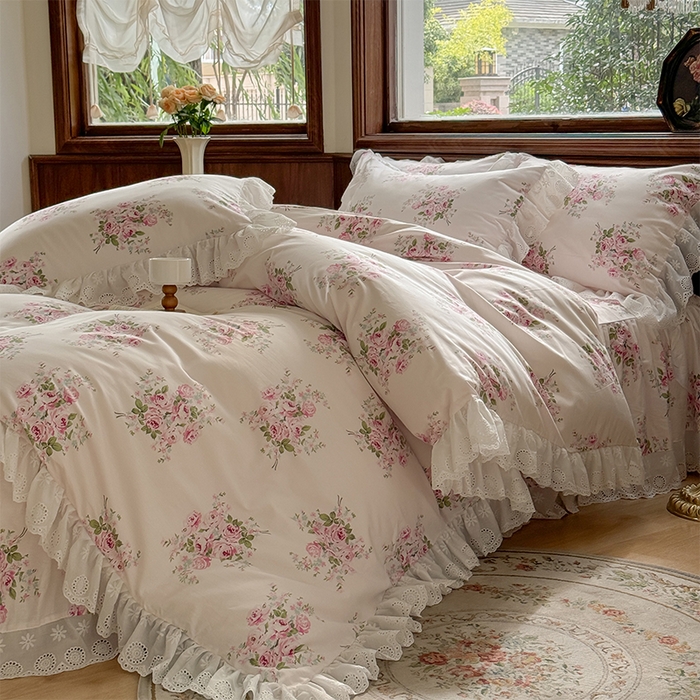 91家纺网 家纺一手货源 找家纺 （总）胜权家纺 2025新款春夏新款全棉法式花边床裙款四件套系列