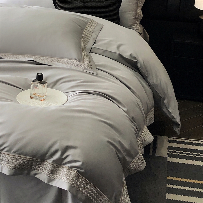 91家纺网 家纺一手货源 找家纺 保罗圣迪奥 2025新款100支长绒棉印花四件套-洛可可系列 洛可可-英伦灰