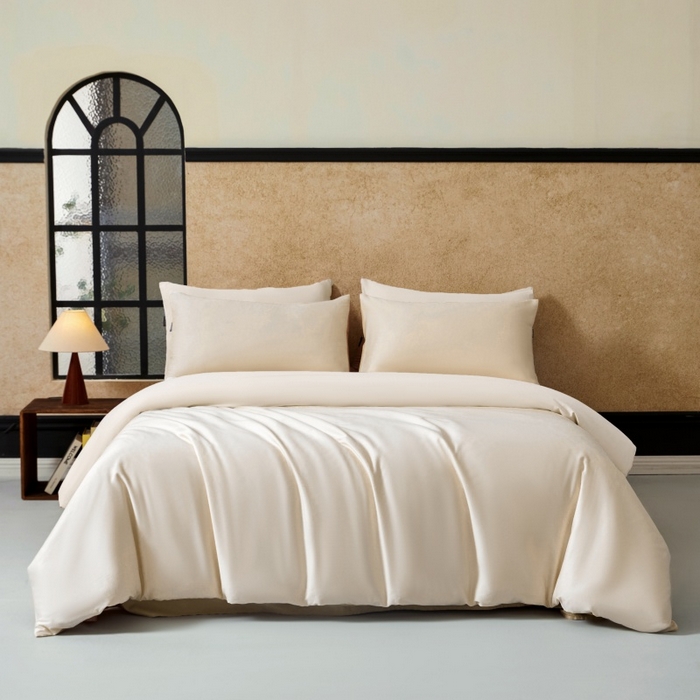 91家纺网 家纺一手货源 找家纺 秀色家纺 2025新款A类60s新疆长绒棉纯棉四件套全棉床上用品纯色床单被套被罩三件套-米朵 米朵-奶昔白