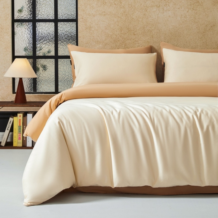 91家纺网 家纺一手货源 找家纺 秀色家纺 2025新款A类60s新疆长绒棉纯棉四件套全棉床上用品纯色床单被套被罩三件套-米朵 米朵-奶油柚子金