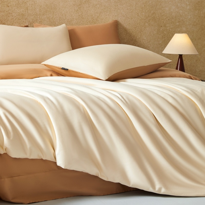 91家纺网 家纺一手货源 找家纺 秀色家纺 2025新款A类60s新疆长绒棉纯棉四件套全棉床上用品纯色床单被套被罩三件套-米朵 米朵-奶油柚子金