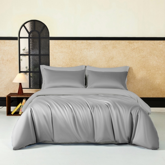 91家纺网 家纺一手货源 找家纺 秀色家纺 2025新款A类60s新疆长绒棉纯棉四件套全棉床上用品纯色床单被套被罩三件套-米朵 米朵-烟墨灰