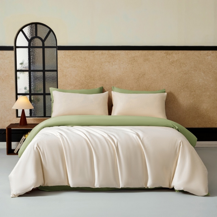 91家纺网 家纺一手货源 找家纺 秀色家纺 2025新款A类60s新疆长绒棉纯棉四件套全棉床上用品纯色床单被套被罩三件套-米朵 米朵-奶昔白+山栀茶