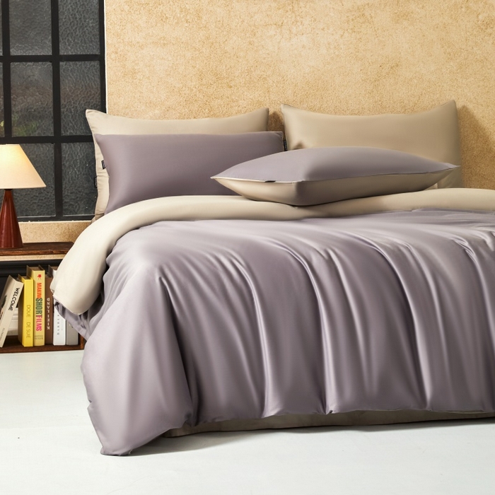 91家纺网 家纺一手货源 找家纺 秀色家纺 2025新款A类60s新疆长绒棉纯棉四件套全棉床上用品纯色床单被套被罩三件套-米朵 米朵-乌梅紫+香槟金